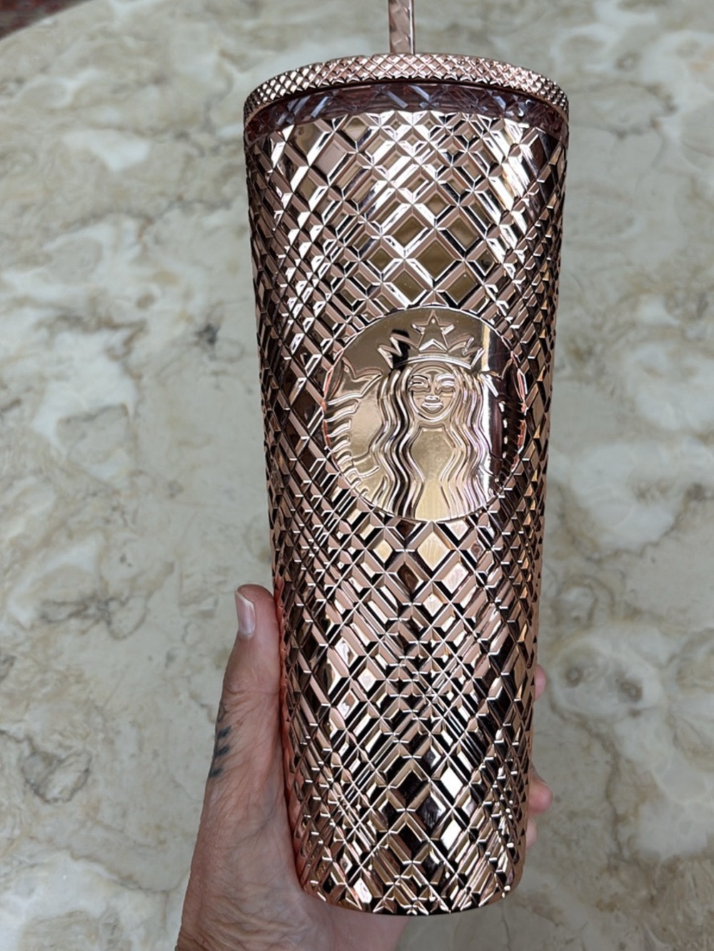 Starbucks Rose Gold Studded Tumbler 24 oz Cold Cup with Lid & Reusable Straw NWT